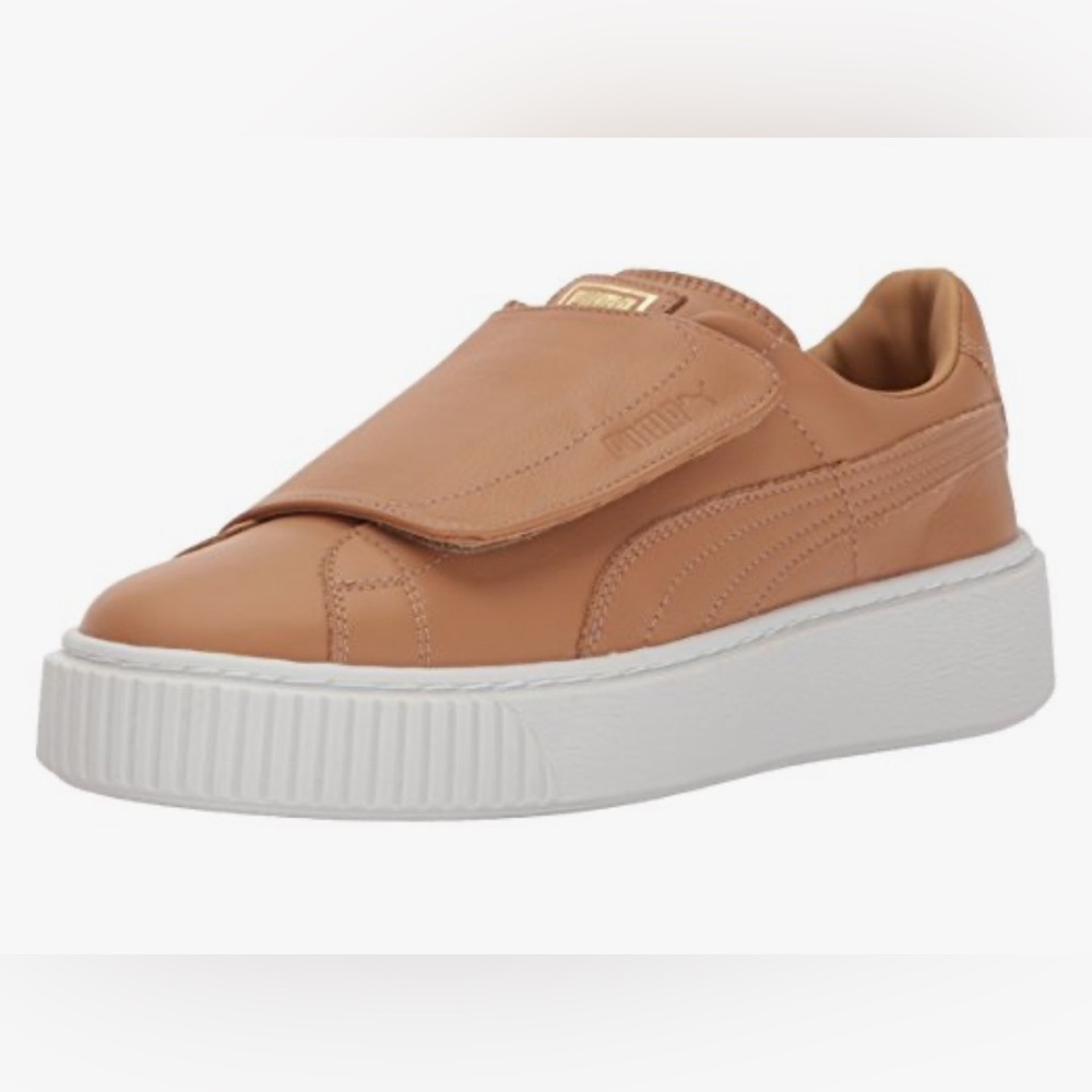 💚💚🌼NIB PUMA Women's Basket Platform Strap Wn Sneaker Tan Slip-On.